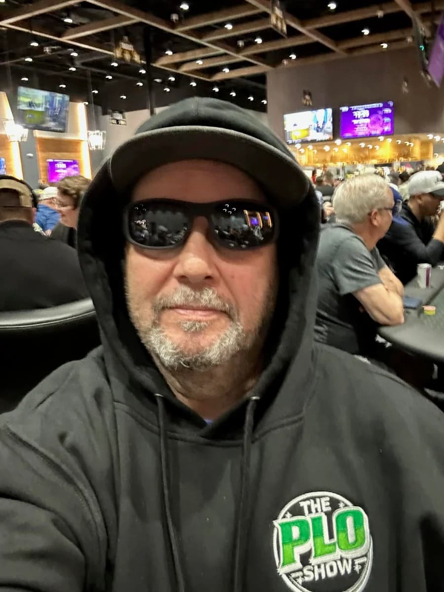 PLO Show fan in the poker room rocking the hoodie